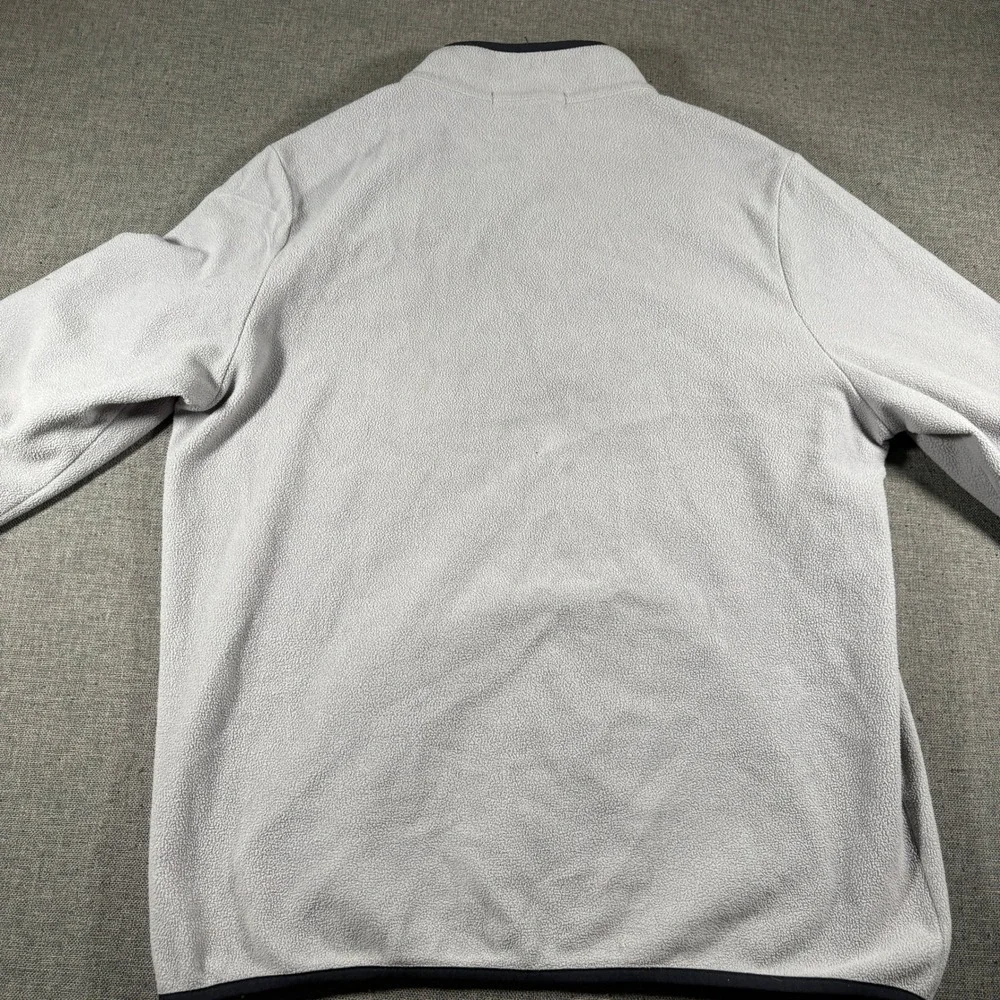 Criquet Fleece Pullover Mens Large Gray Navy Trim Snap Neck Pocket Sweater